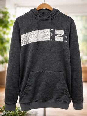 Under Armour Dark Charcoal Hoodie with White Logo Stripe Size Small
